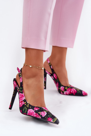 Decorado sandalias con tacones finos EN color rosae de color negro Vevessa