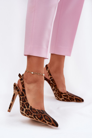 Decorado sandalias con tacones finos con estampados de piel de leopardo color marrón Kemonia