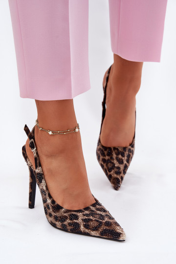 Decorado sandalias con tacones finos con estampados de piel de leopardo beige-de color negro Kemonia
