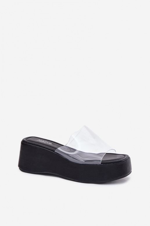 zapatillas de mujer Z Transparentnym Tirasem en una cuña de color negro Meltiana