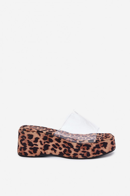 zapatillas de mujer Z Transparentnym Tirasem en una cuña con estampados de piel de leopardo Meltiana