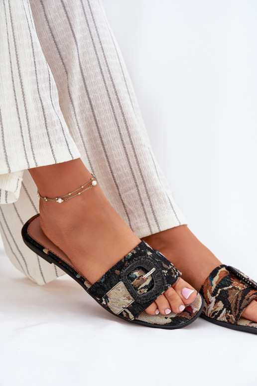 isósceles zapatillas de mujer para decorar con hebillas de color negro Clariola