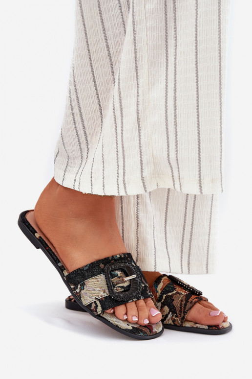 isósceles zapatillas de mujer para decorar con hebillas de color negro Clariola