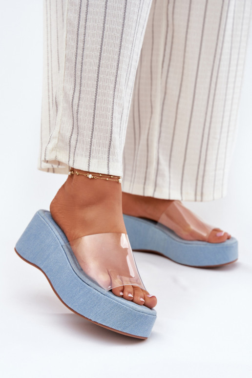 zapatillas de mujer Z Transparentnym Tirasem en una cuña Tiene queterial vaquero Meltiana