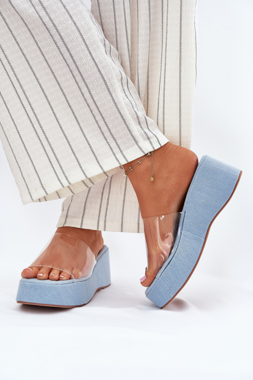 zapatillas de mujer Z Transparentnym Tirasem en una cuña Tiene queterial vaquero Meltiana