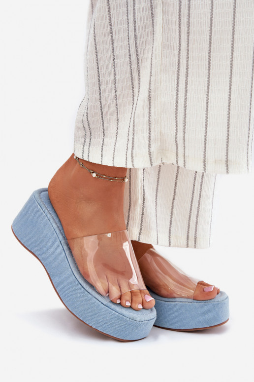 zapatillas de mujer Z Transparentnym Tirasem en una cuña Tiene queterial vaquero Meltiana