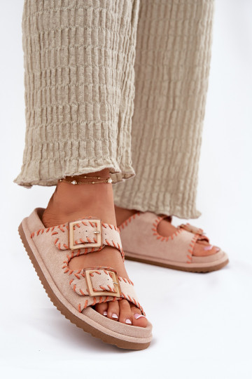 zapatillas de mujer con hebillas I Ozdobnym Obszyciem beige Visley
