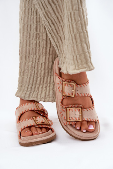zapatillas de mujer con hebillas I Ozdobnym Obszyciem beige Visley 2