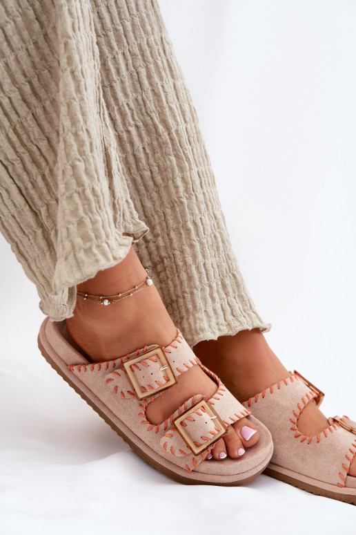 zapatillas de mujer con hebillas I Ozdobnym Obszyciem beige Visley