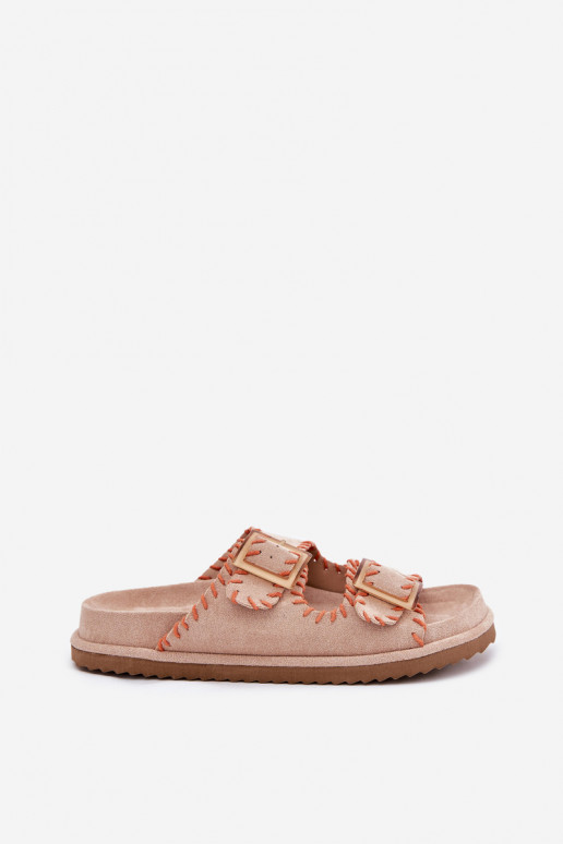 zapatillas de mujer con hebillas I Ozdobnym Obszyciem beige Visley