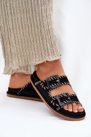 zapatillas de mujer con hebillas I Ozdobnym Obszyciem de color negro Visley
