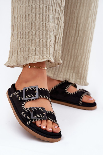 zapatillas de mujer con hebillas I Ozdobnym Obszyciem de color negro Visley 2