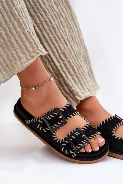 zapatillas de mujer con hebillas I Ozdobnym Obszyciem de color negro Visley