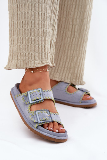 zapatillas de mujer con hebillas I Ozdobnym Obszyciem color azul Visley