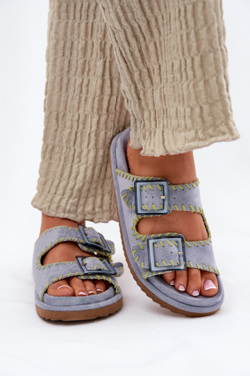 zapatillas de mujer con hebillas I Ozdobnym Obszyciem color azul Visley 2