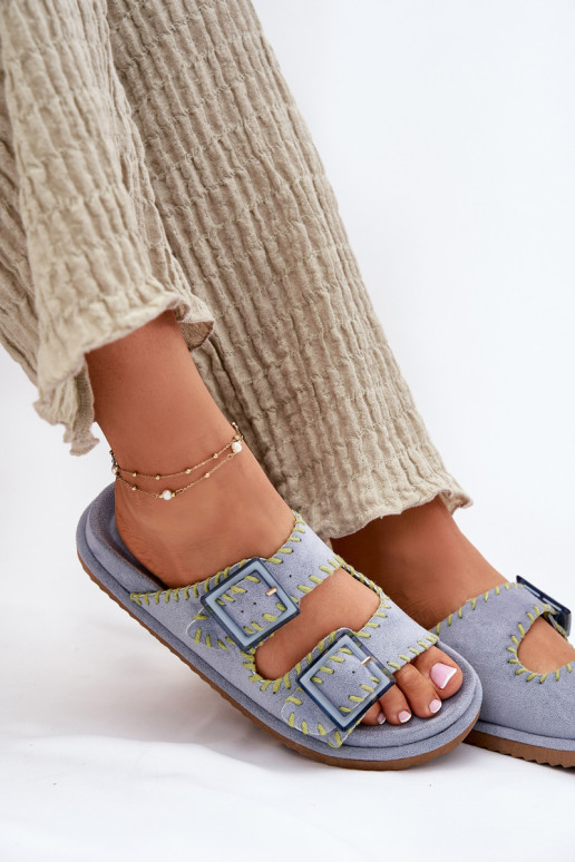 zapatillas de mujer con hebillas I Ozdobnym Obszyciem color azul Visley