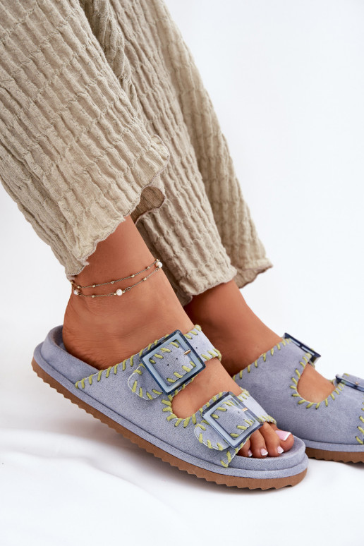 zapatillas de mujer con hebillas I Ozdobnym Obszyciem color azul Visley