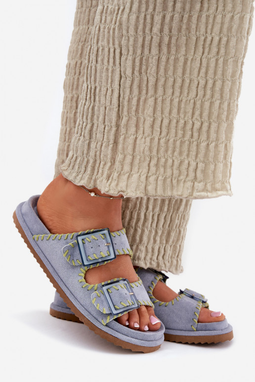 zapatillas de mujer con hebillas I Ozdobnym Obszyciem color azul Visley