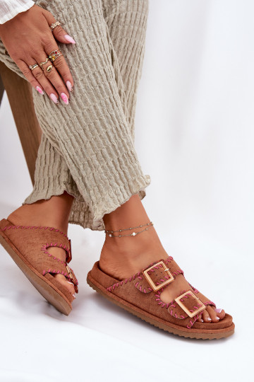 zapatillas de mujer con hebillas I Ozdobnym Obszyciem color marrón Visley