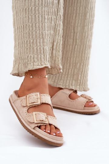 zapatillas de mujer con hebillas I Ozdobnym Obszyciem beige Visley