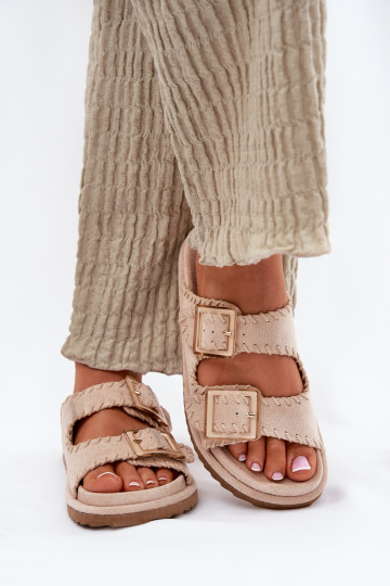 zapatillas de mujer con hebillas I Ozdobnym Obszyciem beige Visley 2