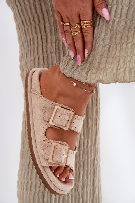 zapatillas de mujer con hebillas I Ozdobnym Obszyciem beige Visley