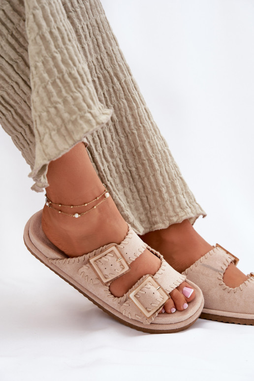 zapatillas de mujer con hebillas I Ozdobnym Obszyciem beige Visley