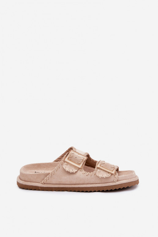 zapatillas de mujer con hebillas I Ozdobnym Obszyciem beige Visley