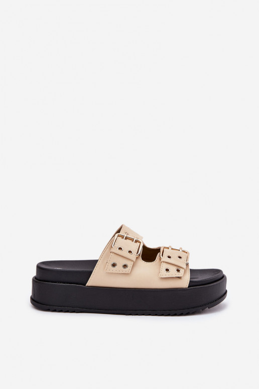 zapatillas de mujer con hebillas con una plataforma beige Nilatha