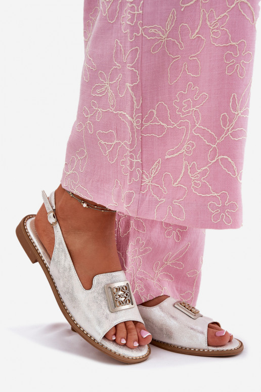 Estilo elegante Sandalias de mujer con tacones anchos con adornos S.Barski KV51-082 color plata