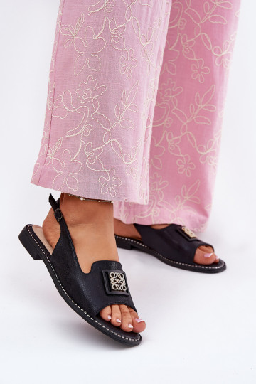 Estilo elegante Sandalias de mujer con tacones anchos con adornos S.Barski KV51-082 de color negro