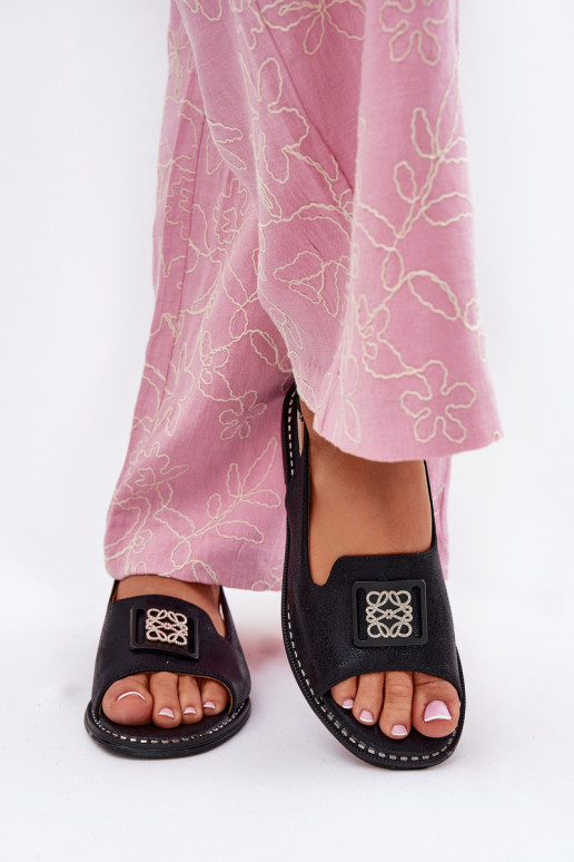 Estilo elegante Sandalias de mujer con tacones anchos con adornos S.Barski KV51-082 de color negro