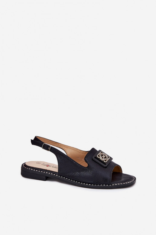 Estilo elegante Sandalias de mujer con tacones anchos con adornos S.Barski KV51-082 de color negro