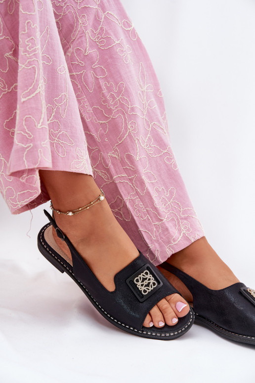 Estilo elegante Sandalias de mujer con tacones anchos con adornos S.Barski KV51-082 de color negro