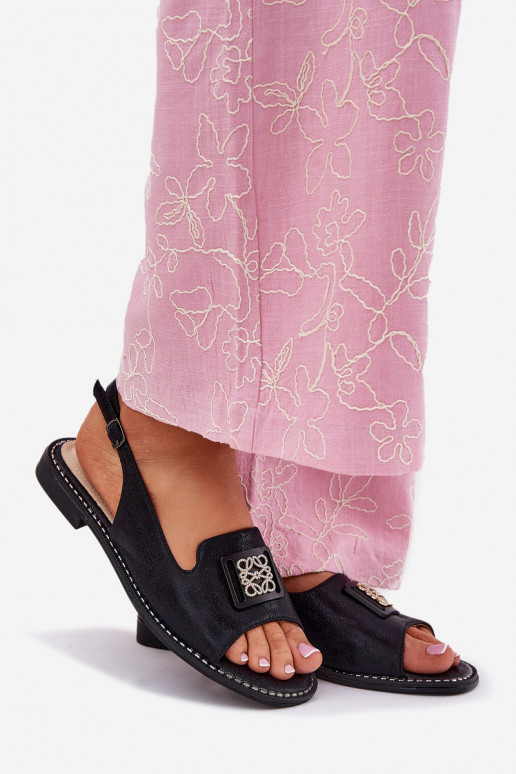 Estilo elegante Sandalias de mujer con tacones anchos con adornos S.Barski KV51-082 de color negro