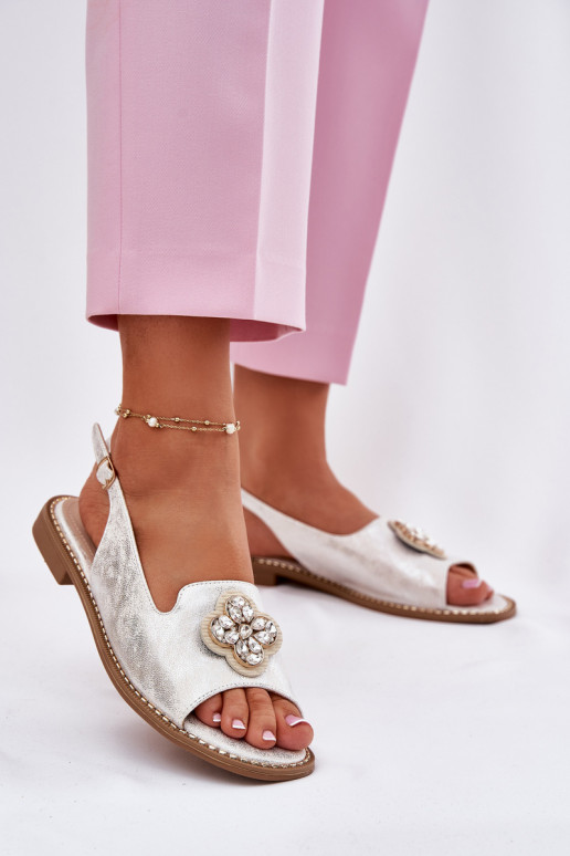 Sandalias de mujer con tacones anchos Con decoraciones Detalem S.Barski KV51-080 color plata