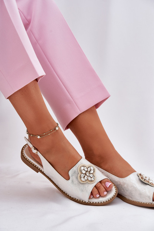 Sandalias de mujer con tacones anchos Con decoraciones Detalem S.Barski KV51-080 color plata