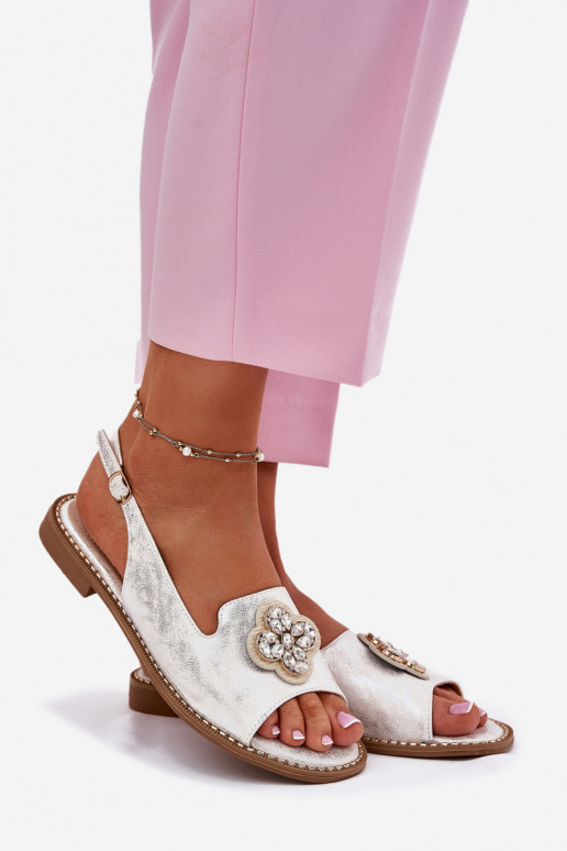 Sandalias de mujer con tacones anchos Con decoraciones Detalem S.Barski KV51-080 color plata