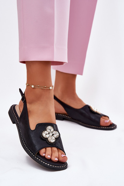 Sandalias de mujer con tacones anchos Con decoraciones Detalem S.Barski KV51-080 de color negro Sandalias de mujer con tacones anchos Con decoraciones Detalem S.Barski KV51-080 de color negro