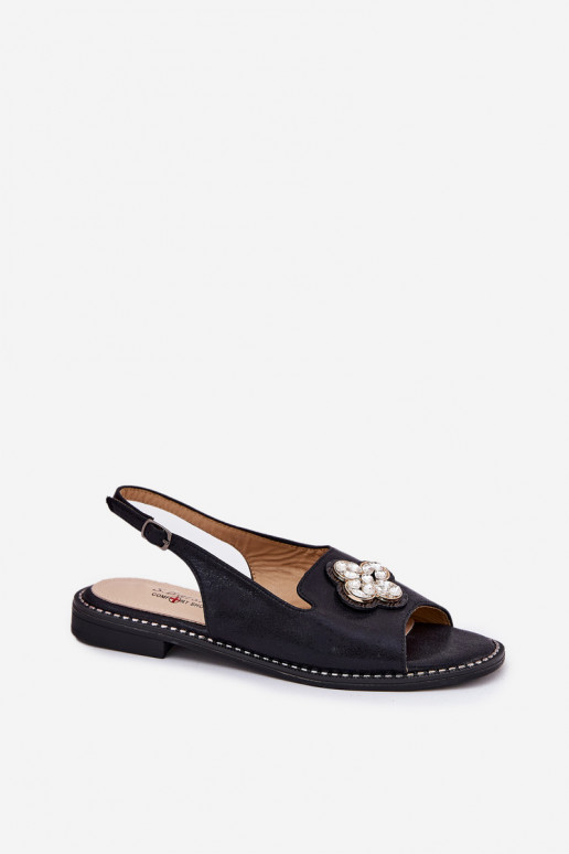 Sandalias de mujer con tacones anchos Con decoraciones Detalem S.Barski KV51-080 de color negro Sandalias de mujer con tacones anchos Con decoraciones Detalem S.Barski KV51-080 de color negro