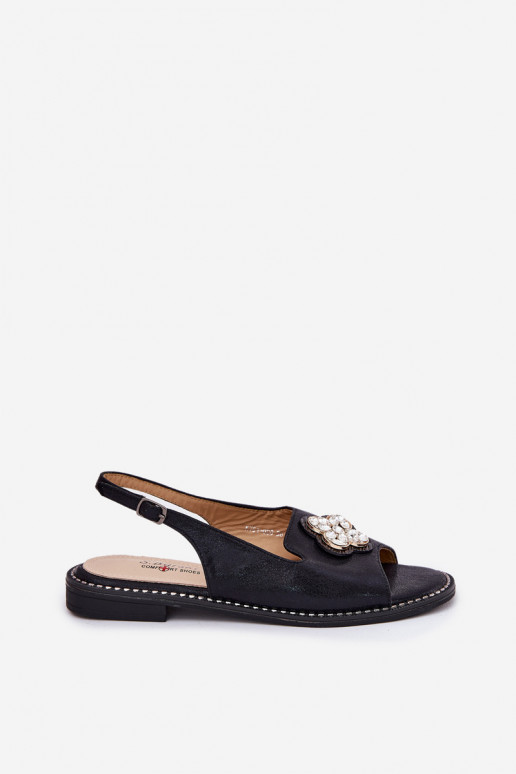 Sandalias de mujer con tacones anchos Con decoraciones Detalem S.Barski KV51-080 de color negro Sandalias de mujer con tacones anchos Con decoraciones Detalem S.Barski KV51-080 de color negro