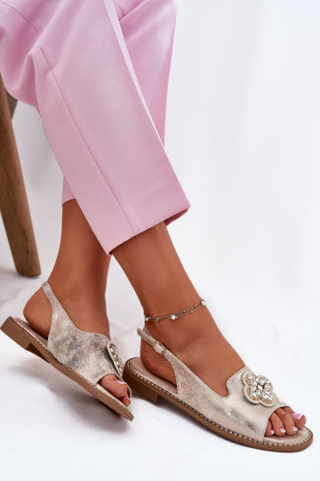 Sandalias de mujer con tacones anchos Con decoraciones Detalem S.Barski KV51-080 color dorado