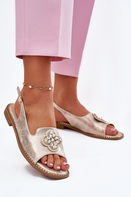 Sandalias de mujer con tacones anchos Con decoraciones Detalem S.Barski KV51-080 color dorado Sandalias de mujer con tacones anchos Con decoraciones Detalem S.Barski KV51-080 color dorado