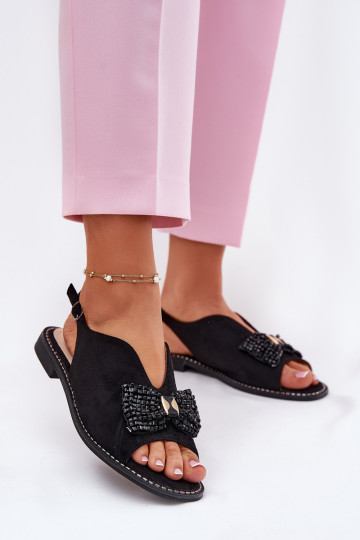 Sandalias de mujer con cintas con tacones anchos S.Barski KV51-014 de color negro