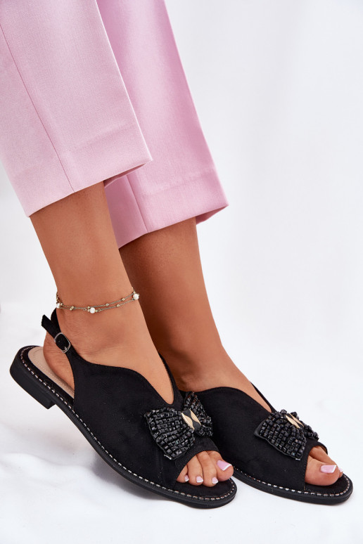 Sandalias de mujer con cintas con tacones anchos S.Barski KV51-014 de color negro Sandalias de mujer con cintas con tacones anchos S.Barski KV51-014 de color negro