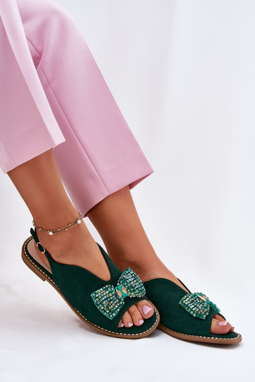 Sandalias de mujer con cintas con tacones anchos S.Barski KV51-014 color verde Sandalias de mujer con cintas con tacones anchos S.Barski KV51-014 color verde