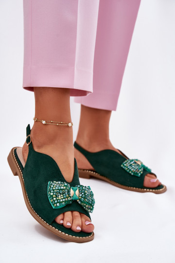 Sandalias de mujer con cintas con tacones anchos S.Barski KV51-014 color verde 2