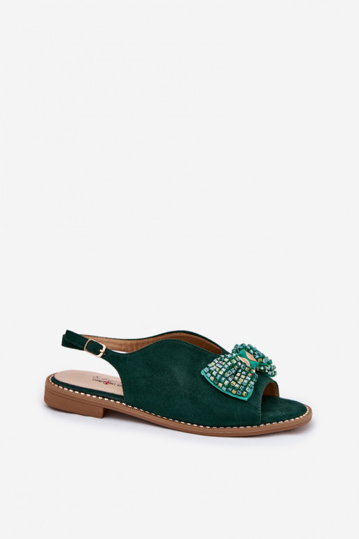 Sandalias de mujer con cintas con tacones anchos S.Barski KV51-014 color verde Sandalias de mujer con cintas con tacones anchos S.Barski KV51-014 color verde