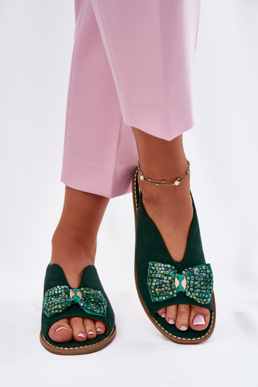 Sandalias de mujer con cintas con tacones anchos S.Barski KV51-014 color verde Sandalias de mujer con cintas con tacones anchos S.Barski KV51-014 color verde