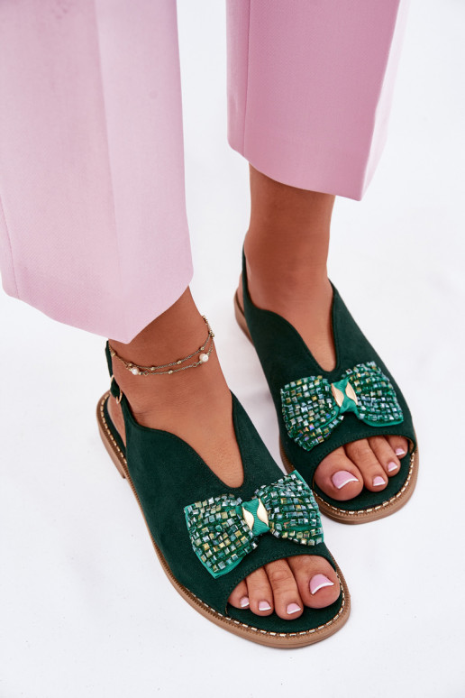 Sandalias de mujer con cintas con tacones anchos S.Barski KV51-014 color verde Sandalias de mujer con cintas con tacones anchos S.Barski KV51-014 color verde